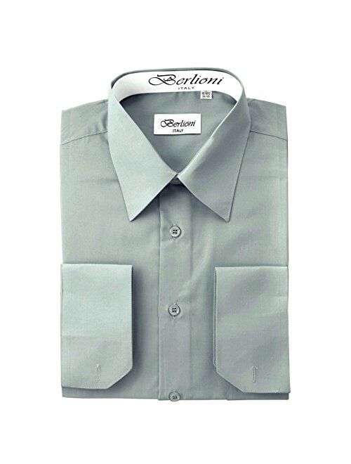 Berlioni Italy French Convertible Cuff Solid Mens Dress Shirt