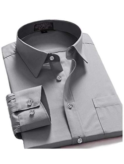 Guytalk Mens Solid Color Regular Fit Long Sleev Dress Shirts