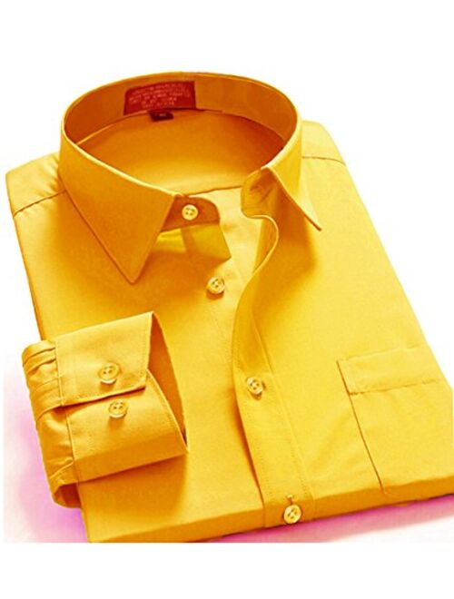 Guytalk Mens Solid Color Regular Fit Long Sleev Dress Shirts