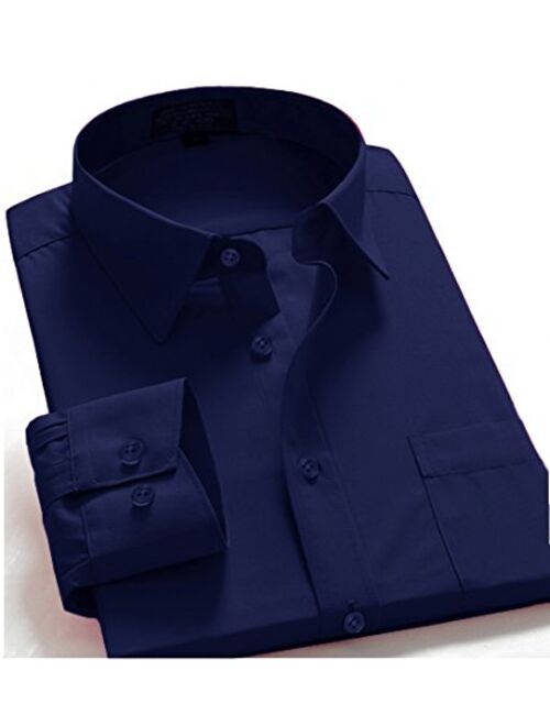 Guytalk Mens Solid Color Regular Fit Long Sleev Dress Shirts