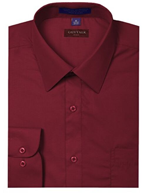 Guytalk Mens Solid Color Regular Fit Long Sleev Dress Shirts