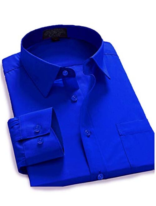 Guytalk Mens Solid Color Regular Fit Long Sleev Dress Shirts