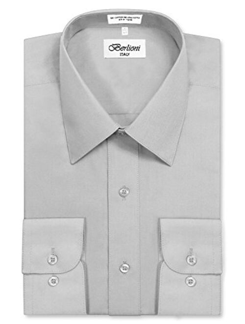 Berlioni Italy Men's Long Sleeve Solid Premium Dress Shirt