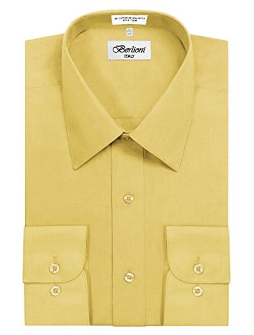 Berlioni Italy Men's Long Sleeve Solid Premium Dress Shirt