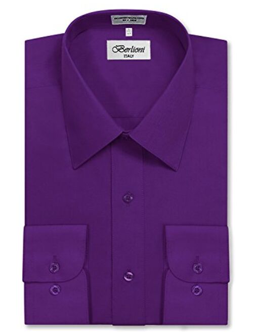 Berlioni Italy Men's Long Sleeve Solid Premium Dress Shirt