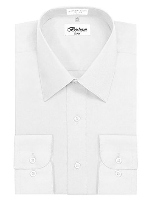 Berlioni Italy Men's Long Sleeve Solid Premium Dress Shirt