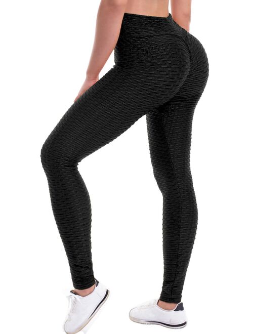 MixMatchy Women's High Waist Textured Butt Lifting Slimming Workout Leggings Tights