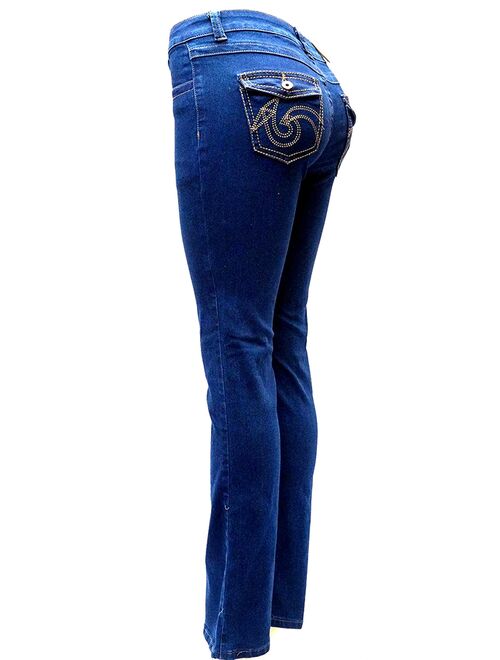 Jack David Women's Flop Pocket Straight Stretch Denim Jeans Pants NAVY