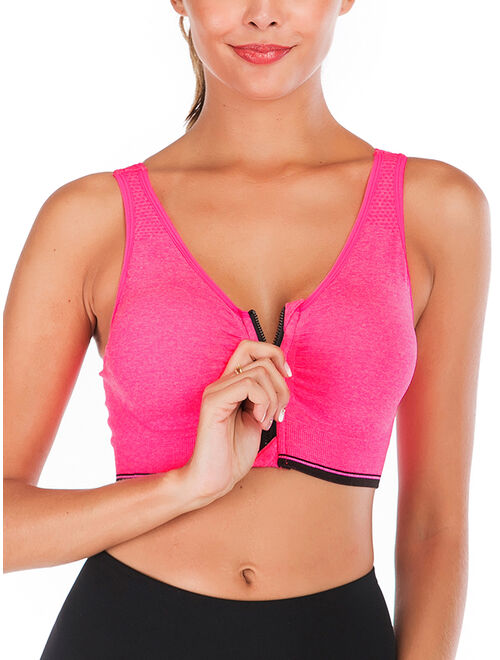 DODOING Women's Front Zipper Closure Sports Bra High Impact Support Racerback Workout Yoga Sports Bras