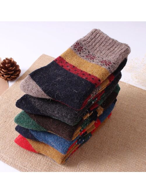 5Pack Womens Vintage Winter Soft Warm Thick Cold Knit Wool Crew Socks, Multicolor, free size