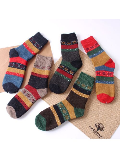 5Pack Womens Vintage Winter Soft Warm Thick Cold Knit Wool Crew Socks, Multicolor, free size