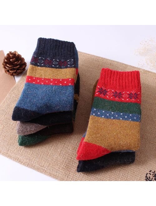 5Pack Womens Vintage Winter Soft Warm Thick Cold Knit Wool Crew Socks, Multicolor, free size