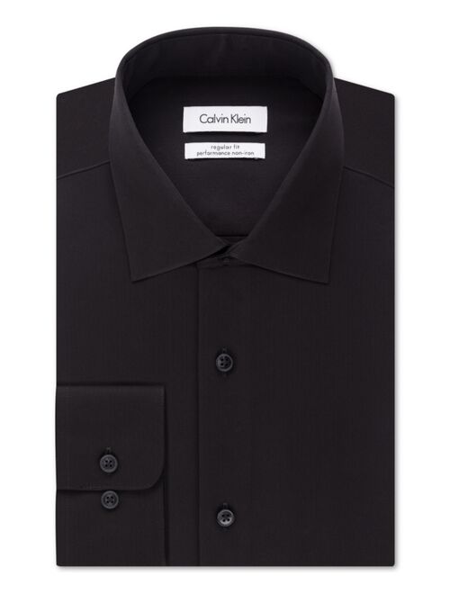 Calvin Klein Men's Classic-Fit Non-Iron Performance Herringbone Long Sleeve Spread Collar Dress Shirt