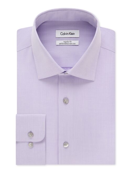 Calvin Klein Men's Classic-Fit Non-Iron Performance Herringbone Long Sleeve Spread Collar Dress Shirt