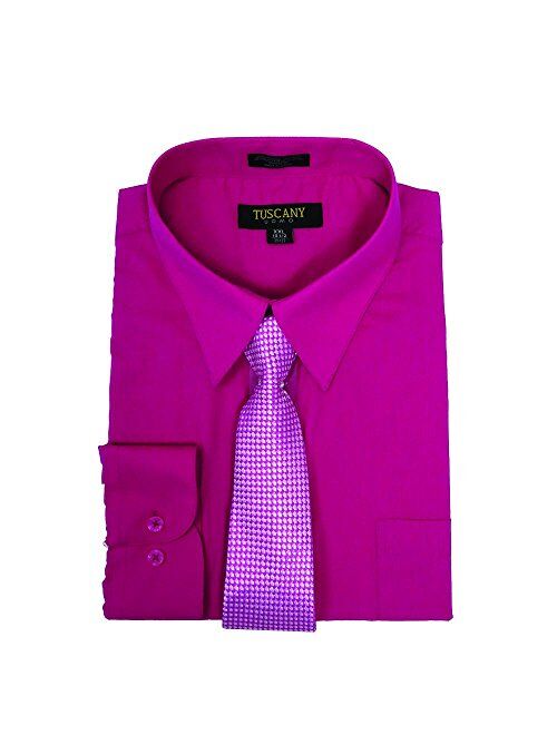 Men's Solid Long Sleeve Button Down Dress Shirt Tie Combo Set