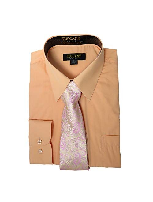 Men's Solid Long Sleeve Button Down Dress Shirt Tie Combo Set