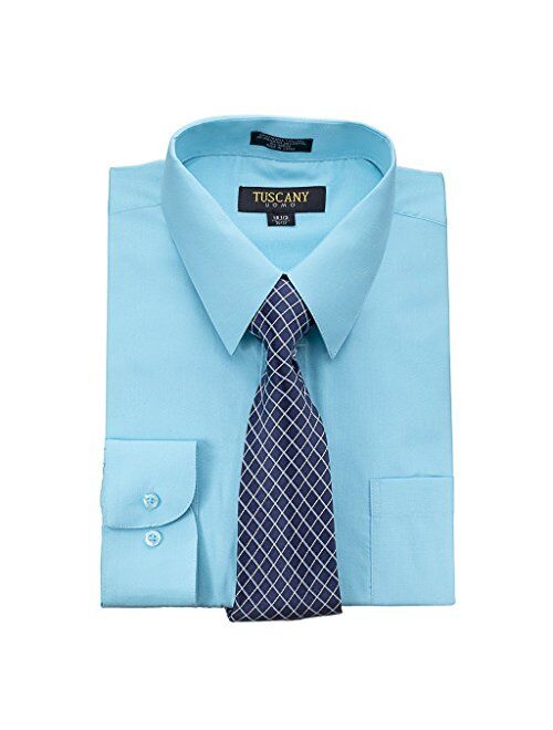 Men's Solid Long Sleeve Button Down Dress Shirt Tie Combo Set