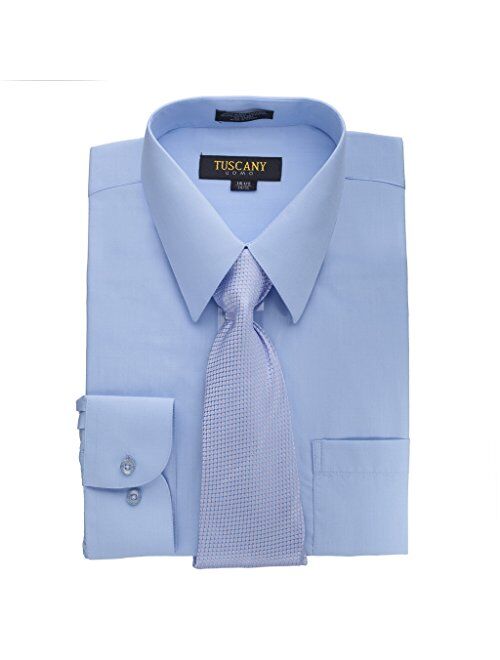 Men's Solid Long Sleeve Button Down Dress Shirt Tie Combo Set