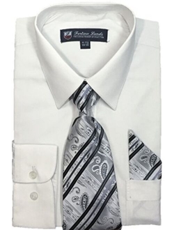 Fortino Landi Men's Long Sleeve Dress Shirt, with Tie and Hanky - Many Colors