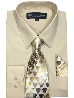 Fortino Landi Men's Long Sleeve Dress Shirt, with Tie and Hanky - Many Colors