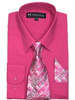 Fortino Landi Men's Long Sleeve Dress Shirt, with Tie and Hanky - Many Colors