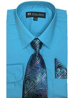 Fortino Landi Men's Long Sleeve Dress Shirt, with Tie and Hanky - Many Colors