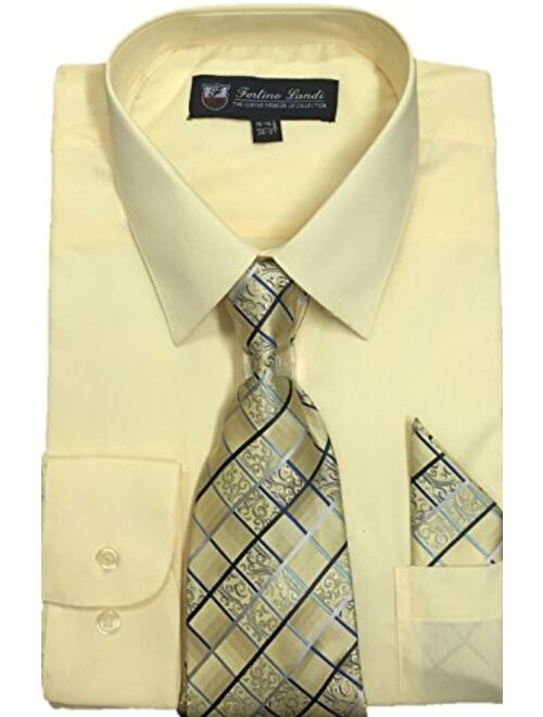 Fortino Landi Men's Long Sleeve Dress Shirt, with Tie and Hanky - Many Colors