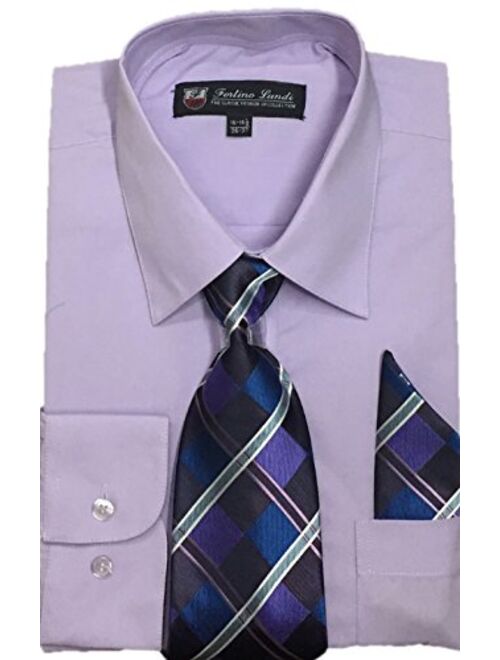 Fortino Landi Men's Long Sleeve Dress Shirt, with Tie and Hanky - Many Colors