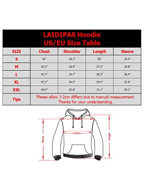 LAIDIPAS Unisex Realistic 3D Graphic Printed Big Pockets Drawstring Pullover Hoodie Hooded Sweatshirt