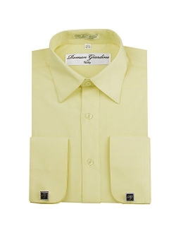 Men's Dress Shirts Convertible Long Sleeve Botton Down Collar Regular Size Fit Cufflinks Solid Colors