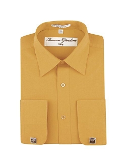 Men's Dress Shirts Convertible Long Sleeve Botton Down Collar Regular Size Fit Cufflinks Solid Colors