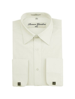 Men's Dress Shirts Convertible Long Sleeve Botton Down Collar Regular Size Fit Cufflinks Solid Colors