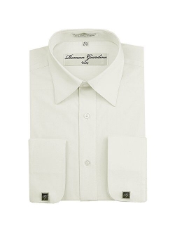 Men's Dress Shirts Convertible Long Sleeve Botton Down Collar Regular Size Fit Cufflinks Solid Colors