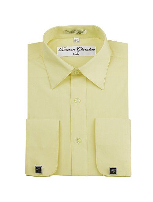 Men's Dress Shirts Convertible Long Sleeve Botton Down Collar Regular Size Fit Cufflinks Solid Colors