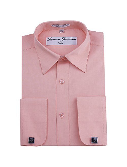 Men's Dress Shirts Convertible Long Sleeve Botton Down Collar Regular Size Fit Cufflinks Solid Colors