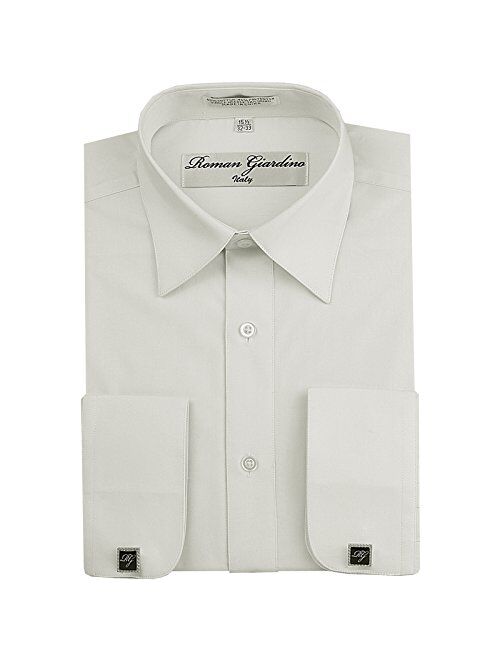 Men's Dress Shirts Convertible Long Sleeve Botton Down Collar Regular Size Fit Cufflinks Solid Colors