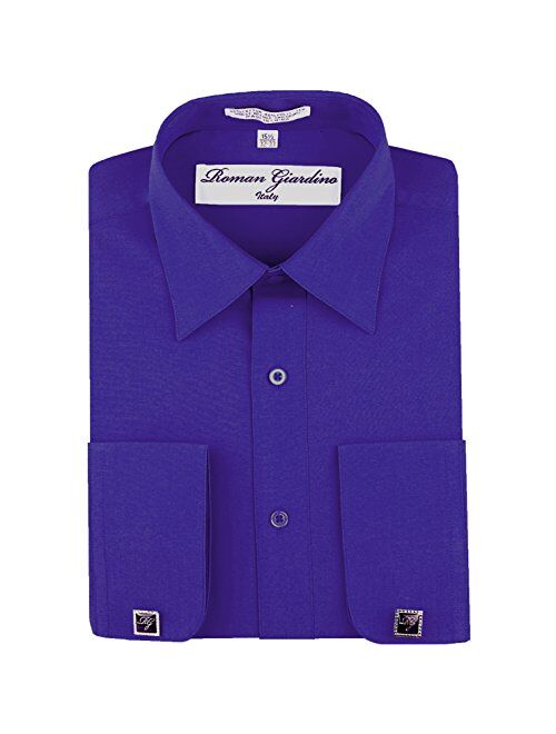 Men's Dress Shirts Convertible Long Sleeve Botton Down Collar Regular Size Fit Cufflinks Solid Colors