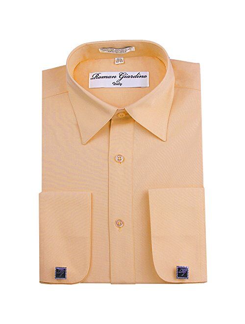 Men's Dress Shirts Convertible Long Sleeve Botton Down Collar Regular Size Fit Cufflinks Solid Colors