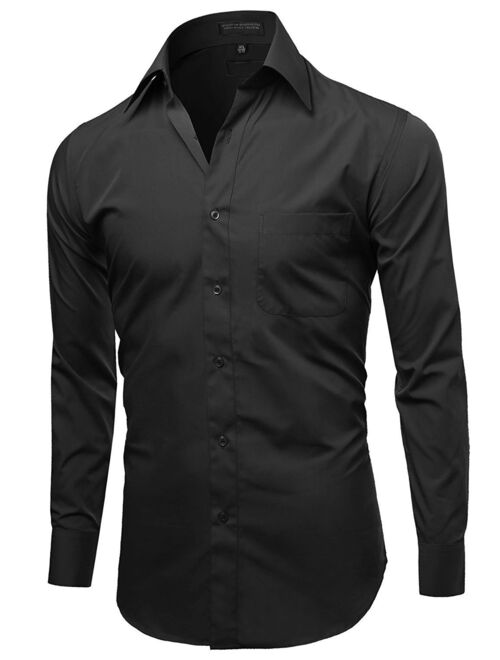 Men's Classic Fit Long Sleeve Wrinkle Resistant Button Down Premium Dress Shirt (Black,S)