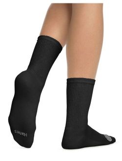 Womens Cool Comfort Crew Socks 6-Pack, 5-9, Black w/White Vent