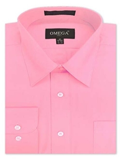 OmegaTux Mens Regular fit Solid Dress Shirts w/Convertible Cuffs