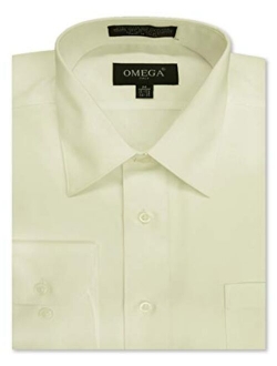 OmegaTux Mens Regular fit Solid Dress Shirts w/Convertible Cuffs