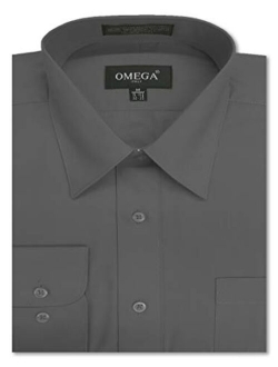 OmegaTux Mens Regular fit Solid Dress Shirts w/Convertible Cuffs