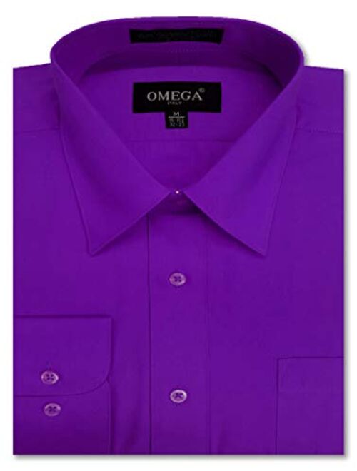 OmegaTux Mens Regular fit Solid Dress Shirts w/Convertible Cuffs