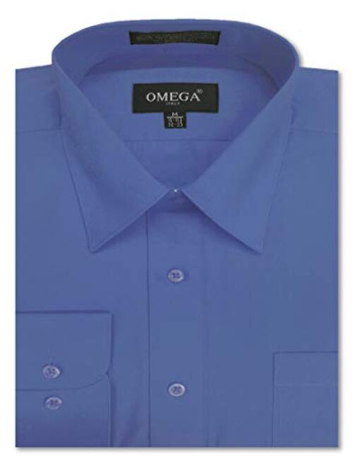 OmegaTux Mens Regular fit Solid Dress Shirts w/Convertible Cuffs