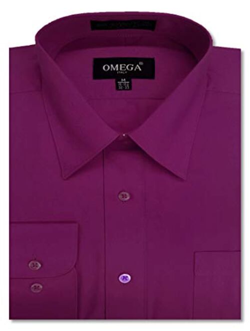 OmegaTux Mens Regular fit Solid Dress Shirts w/Convertible Cuffs