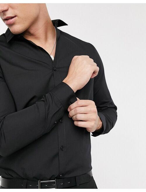 New Look long sleeve poplin shirt in black