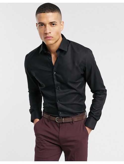 Selected Homme slim fit easy iron smart shirt in black