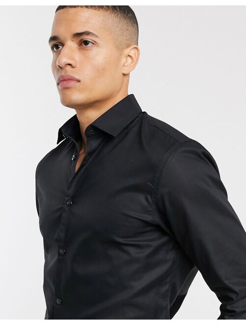 Selected Homme slim fit easy iron smart shirt in black