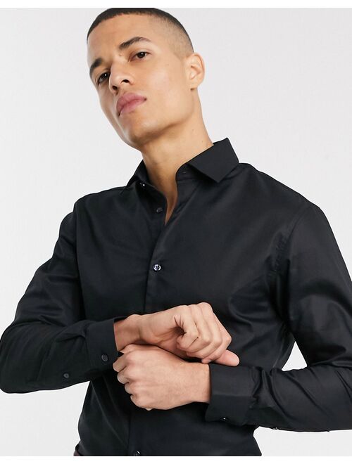 Selected Homme slim fit easy iron smart shirt in black